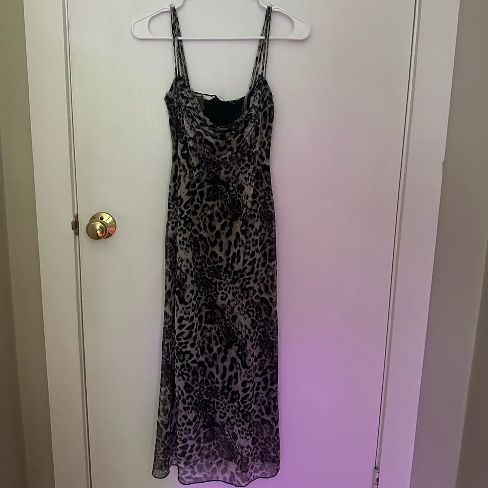 See You Monday Black and Gray Animal Print Maxi Dress